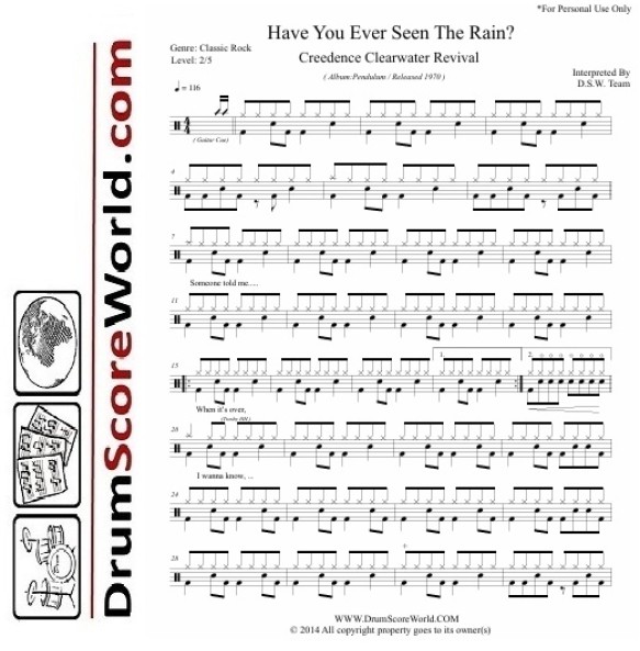 Creedence Clearwater Revival - Have You Ever Seen The Rain|Drum Sheet + Play-Along Track